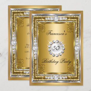 Invitación Fiesta de Cumpleaños 50 Elegante Oro Plata Diamant