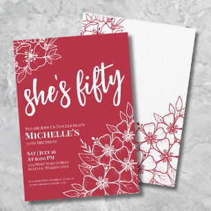 Invitación Fiesta de Cumpleaños 50 Elegante Roja
