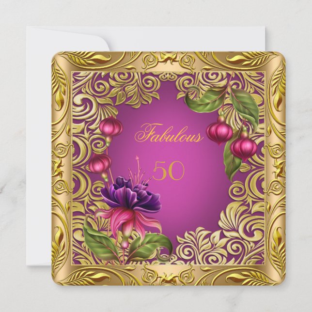 Invitación Fiesta de Cumpleaños 50 Elegante Rosa Fuchsia Dora (Anverso)