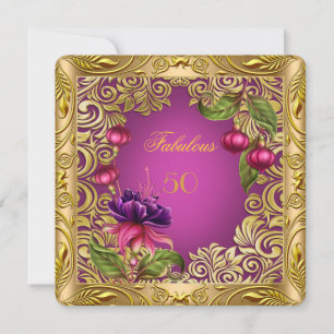 Invitación Fiesta de Cumpleaños 50 Elegante Rosa Fuchsia Dora