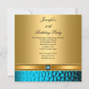Invitación Fiesta de cumpleaños 50 elegante turquesa dorado