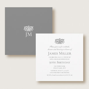 Invitación Fiesta de Cumpleaños 50 Estilosa Elegante Gris Orn