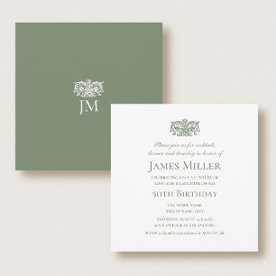 Invitación Fiesta de Cumpleaños 50 Estilosa Elegante Verde Or