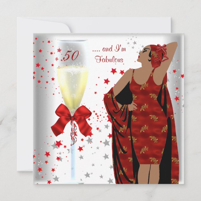 Invitación Fiesta de cumpleaños 50 Fabulosa Diva Retro Rojo B (Anverso)