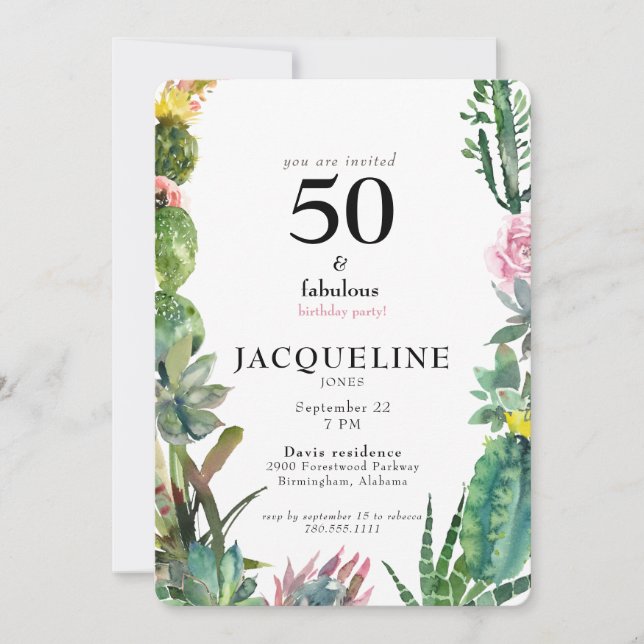 Invitación Fiesta de cumpleaños 50  & fabuloso (Anverso)