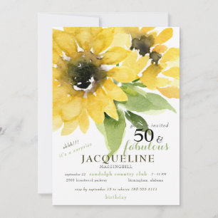 Invitación Fiesta de Cumpleaños 50 & Fabuloso Modern Sunflowe