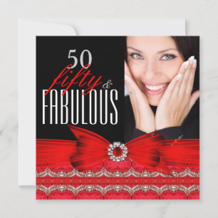 Invitación Fiesta de Cumpleaños 50 Fabulosos 50 Rojo Negro Fo