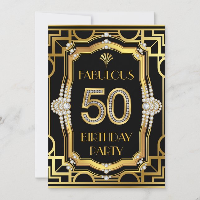 Invitación Fiesta de Cumpleaños 50 Glamurosa Art Déco Fabulos (Anverso)