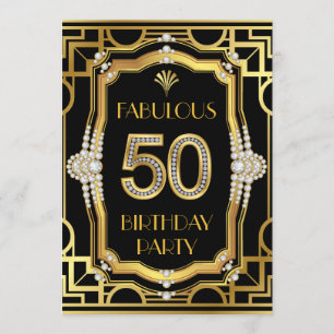 Invitación Fiesta de Cumpleaños 50 Glamurosa Art Déco Fabulos