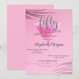 Invitación Fiesta de cumpleaños 50 Glitter Drips Rose Gold