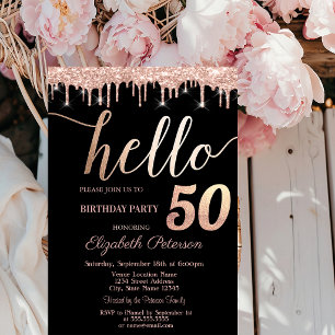 Invitación Fiesta de Cumpleaños 50 Glitter Drips Rose Gold