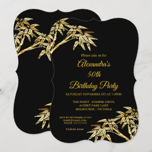 Invitación Fiesta de cumpleaños 50 Gold Bamboo negro
