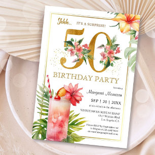 Invitación Fiesta de Cumpleaños 50 Hawaiiano Tropical Cóctel