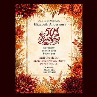 Invitación Fiesta de cumpleaños 50 Luxury Otoño