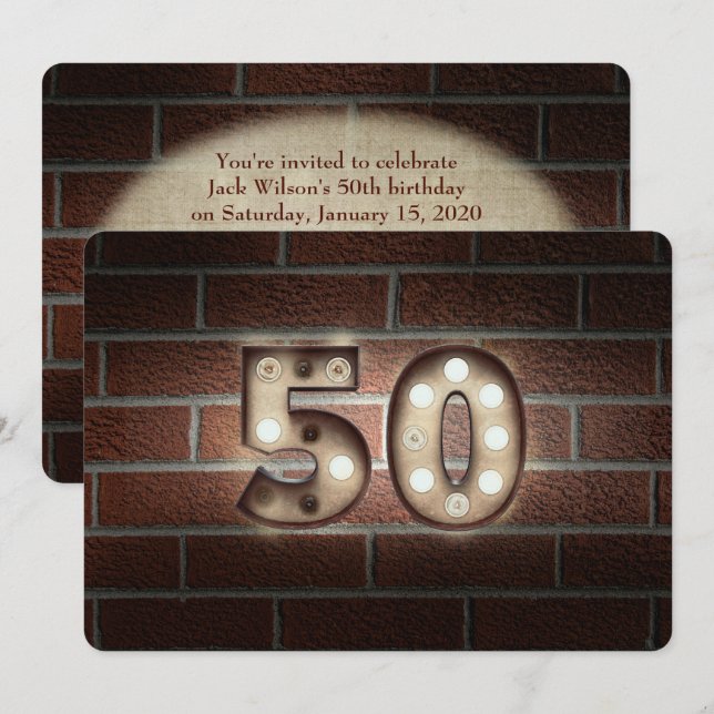 Invitación Fiesta de cumpleaños 50-marquesinas sobre ladrillo (Anverso / Reverso)