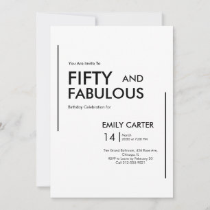 Invitación Fiesta de cumpleaños 50 Minimal Fifty y Fabuloso