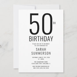 Invitación Fiesta de cumpleaños 50 Minimal Negro Blanco