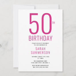 Invitación Fiesta de cumpleaños 50 Minimal Rosa Blanco