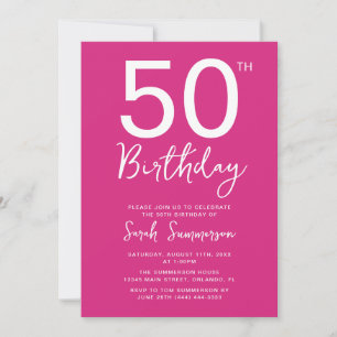 Invitación Fiesta de cumpleaños 50 Minimal Rosa Blanco Escrit