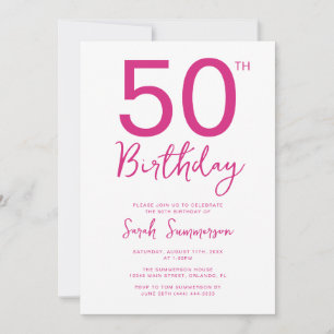 Invitación Fiesta de cumpleaños 50 Minimal Rosa Blanco Escrit