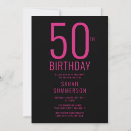 Invitación Fiesta de cumpleaños 50 Minimal Rosa Negro