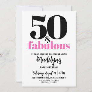 Invitación Fiesta de cumpleaños 50 Minimal y Fabulosa Rosa
