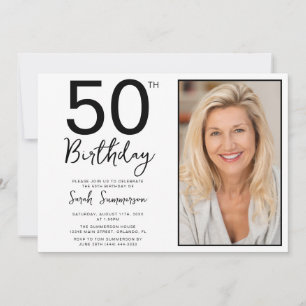 Invitación Fiesta de cumpleaños 50 Minimalista Foto en Blanco