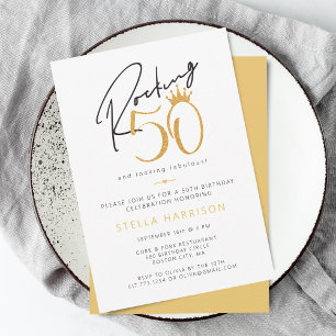Invitación Fiesta de cumpleaños 50 moderna de oro mecedora