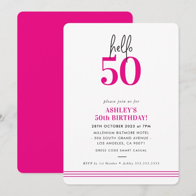 Invitación Fiesta de cumpleaños 50 moderna rosa divertida (Anverso / Reverso)