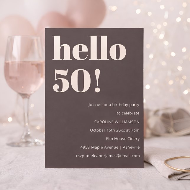Invitación Fiesta de cumpleaños 50 moderna y elegante en marr (Subido por el creador)