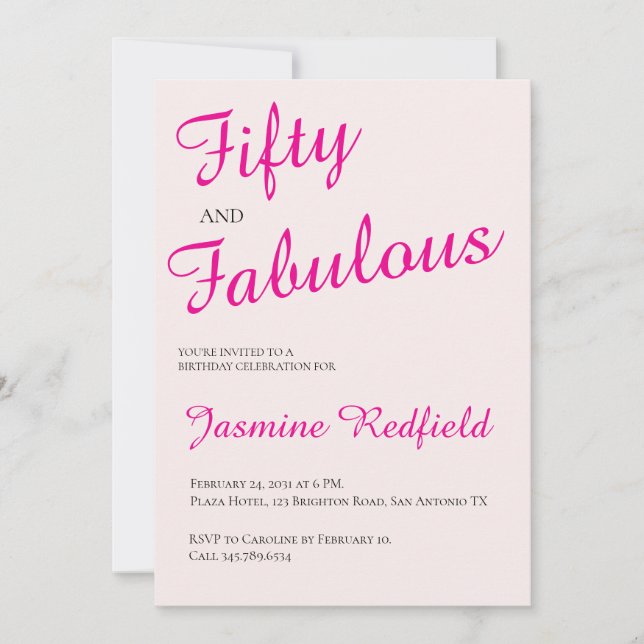 Invitación Fiesta de cumpleaños 50 moderna y fabulosa de colo (Anverso)