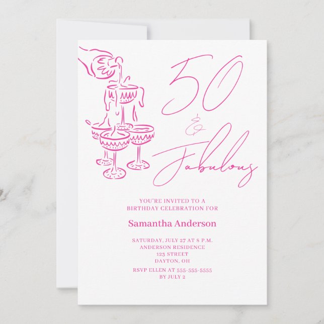Invitación Fiesta de cumpleaños 50 moderna y fabulosa de colo (Anverso)