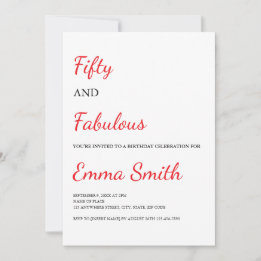Invitación Fiesta de cumpleaños 50 moderna y fabulosa en rojo