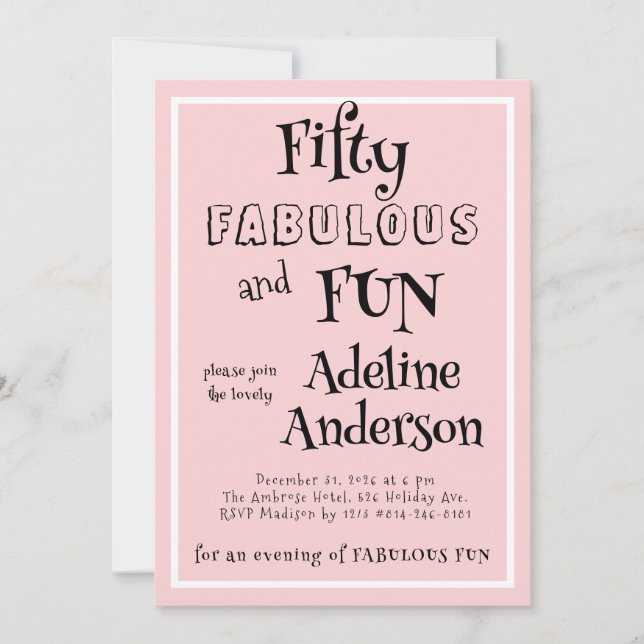Invitación Fiesta de cumpleaños 50 moderna y fabulosa rosa (Anverso)