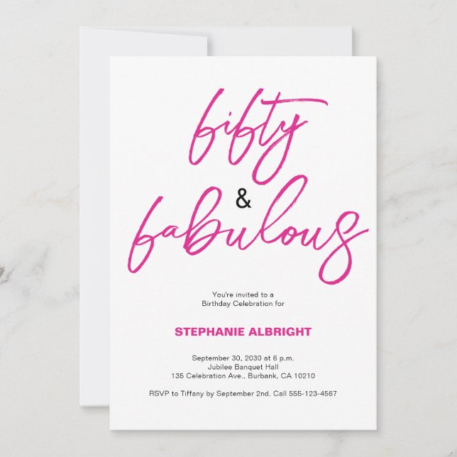 Invitación Fiesta de cumpleaños 50 moderna y fabulosa rosa (Anverso)