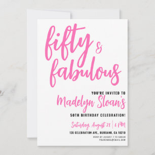 Invitación Fiesta de cumpleaños 50 moderna y fabulosa rosa