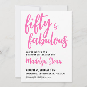 Invitación Fiesta de cumpleaños 50 moderna y fabulosa rosa