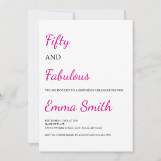 Invitación Fiesta de cumpleaños 50 moderna y fabulosa rosa