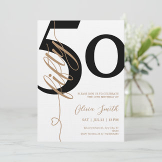 Invitación Fiesta de cumpleaños 50 moderno blanco y dorado