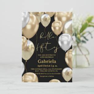 Invitación Fiesta de cumpleaños 50 Moderno Dorado Negro