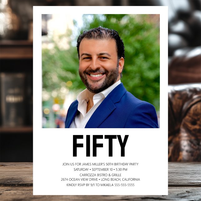 Invitación Fiesta de cumpleaños 50 Moderno FIFTY Foto (Subido por el creador)
