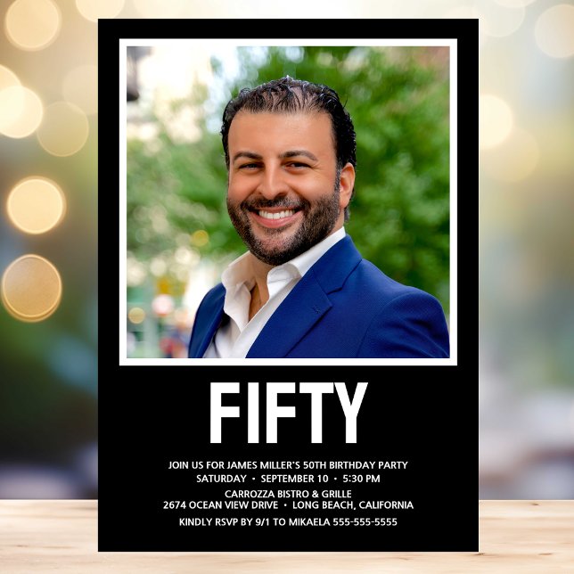 Invitación Fiesta de cumpleaños 50 Moderno FIFTY Foto (Subido por el creador)