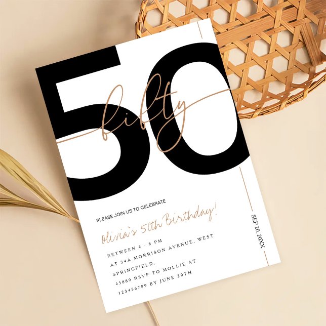 Invitación Fiesta de Cumpleaños 50 Moderno Minimalista Blanco (Subido por el creador)