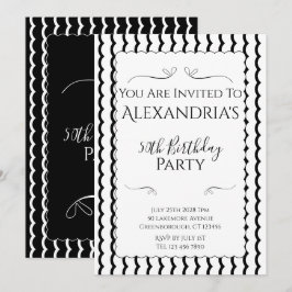 Invitación Fiesta de Cumpleaños 50 Moderno Negro y Blanco