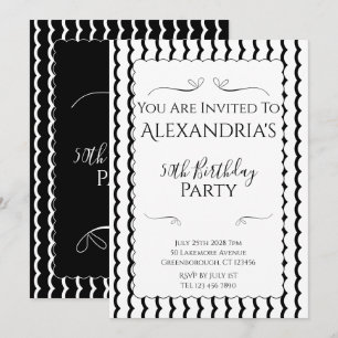 Invitación Fiesta de Cumpleaños 50 Moderno Negro y Blanco