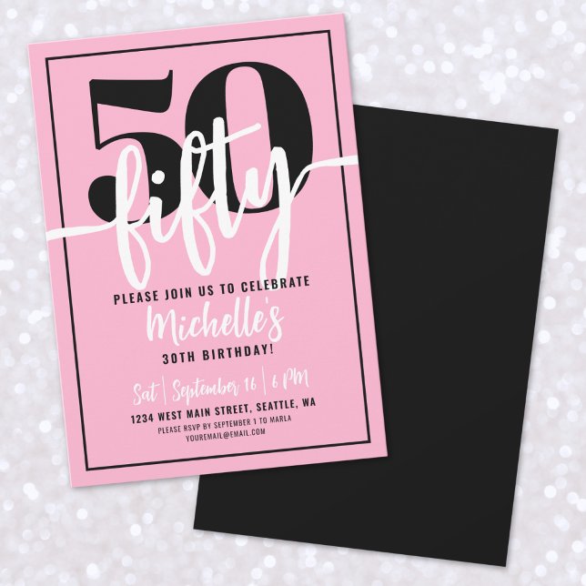 Invitación Fiesta de Cumpleaños 50 Moderno Rosa (Pink Modern 50th Birthday Party Invitation)