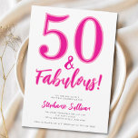 Invitación Fiesta de cumpleaños 50 moderno y fabuloso rosa<br><div class="desc">Invitación de cumpleaños 50 minimalista rosa y negra moderna que puedes personalizar y enviar para celebrar tu cumpleaños número cincuenta. Las palabras "Cincuenta y fabuloso" están escritas utilizando tipografía popular. Los colores del texto se pueden cambiar utilizando el menú de edición.</div>