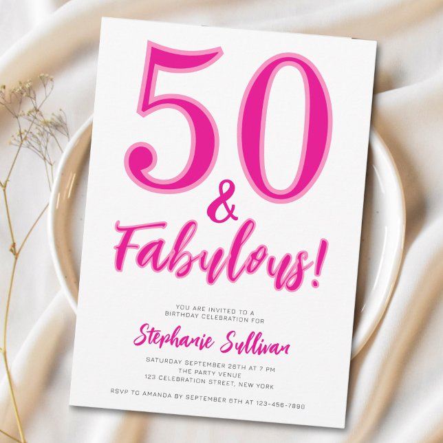 Invitación Fiesta de cumpleaños 50 moderno y fabuloso rosa (Subido por el creador)