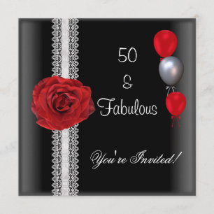 Invitación Fiesta de cumpleaños 50 negro blanco rosa rojo