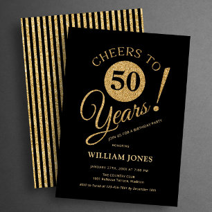 Invitación Fiesta de cumpleaños 50 negro dorado